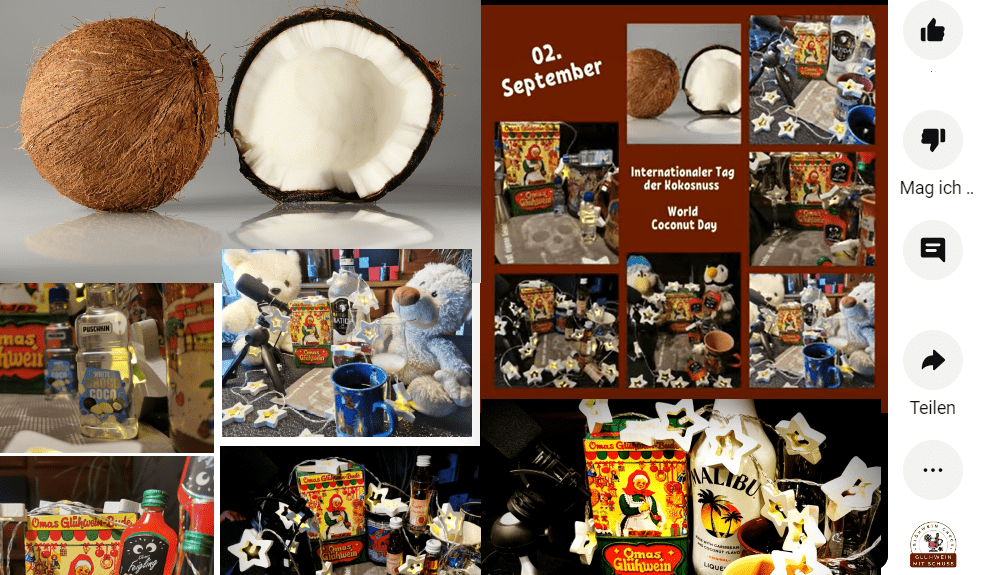 Bild des Glühwein-Checks: Eine Collage aus verschiedenen Fotos mit Kokosnuss Spirituosen als Symbolbild für den Blogbeitrag